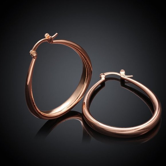 NEW 18K Rose Gold 1.5'' Oval Hoop Earrings - Picture 3 of 9
